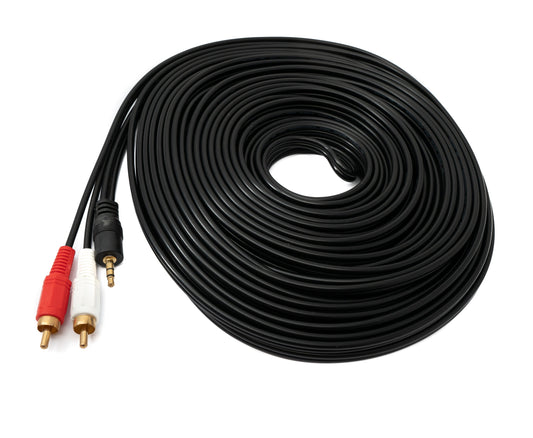 SYSTEM-S Cinch 2 RCA snúra 20 m tengi í AUX 3,5 mm jack tengi fyrir stereó AV í svörtu