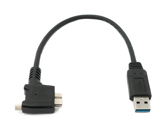 SYSTEM-S USB 3.0 snúra 30 cm Micro B tengi í Type A tengi með skrúfuhorni í svörtu