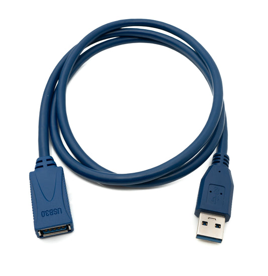SYSTEM-S USB 3.0 snúra 100 cm af gerðinni A karlkyns í kvenkyns í bláum lit.