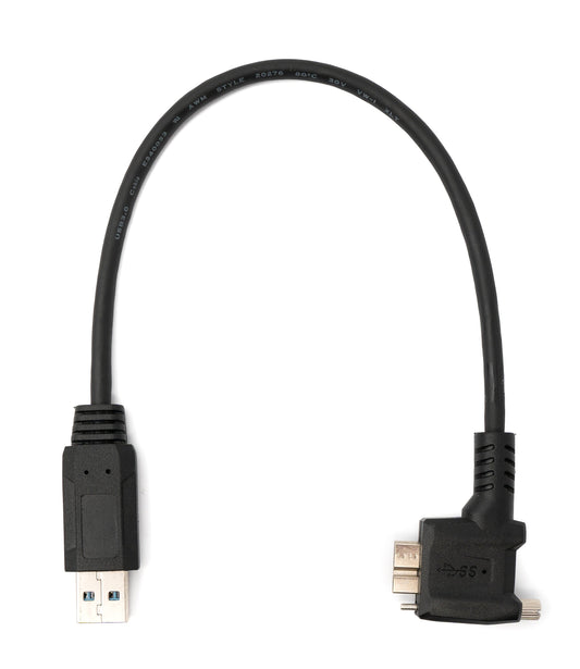SYSTEM-S USB 3.0 snúra 30 cm Micro B tengi í Type A tengi með skrúfuhorni í svörtu
