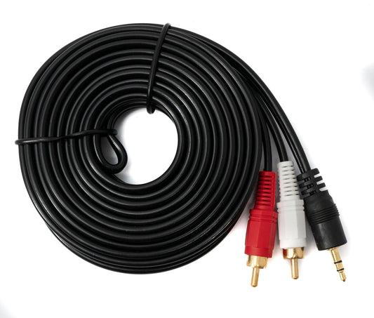 SYSTEM-S Cinch 2 RCA snúra 5 m tengi í AUX 3,5 mm jack tengi stereó AV í svörtu