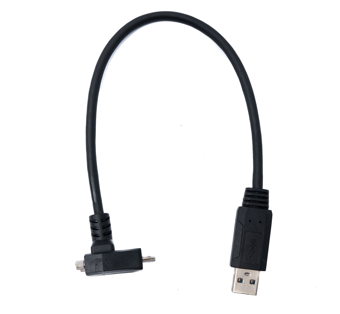 SYSTEM-S USB 3.0 snúra 30 cm Micro B tengi í Type A tengi með skrúfuhorni í svörtu