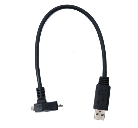 SYSTEM-S USB 3.0 snúra 30 cm Micro B tengi í Type A tengi með skrúfuhorni í svörtu