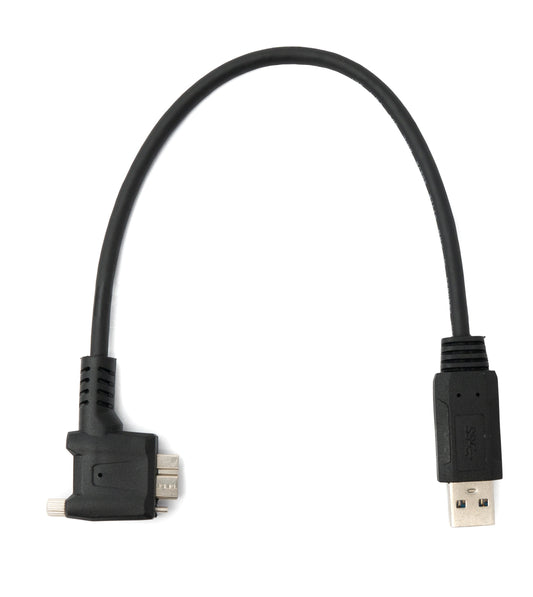 SYSTEM-S USB 3.0 snúra 30 cm Micro B tengi í Type A tengi með skrúfuhorni í svörtu