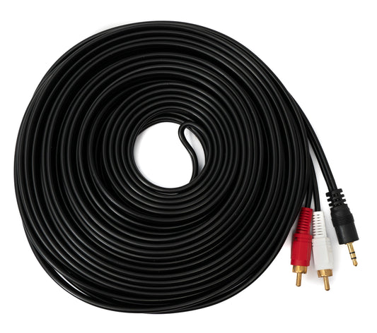 SYSTEM-S Cinch 2 RCA snúra 15 m tengi í AUX 3,5 mm jack tengi fyrir stereó AV í svörtu