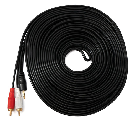 SYSTEM-S Cinch 2 RCA snúra 20 m tengi í AUX 3,5 mm jack tengi fyrir stereó AV í svörtu