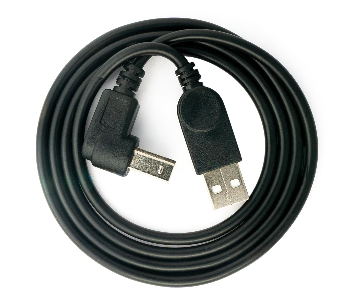 SYSTEM-S USB 2.0 snúra 100 cm af gerðinni B karlkyns í A karlkyns, vinklaður í svörtu