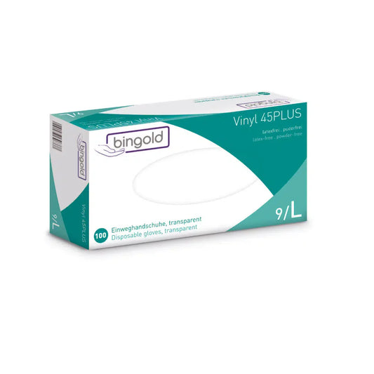 Bingold Vinyl 45PLUS Einmalhandschuhe Vinylhandschuhe, transparent