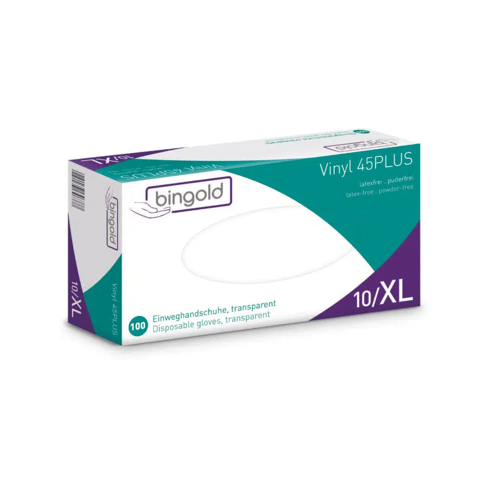 Bingold Vinyl 45PLUS Einmalhandschuhe Vinylhandschuhe, transparent