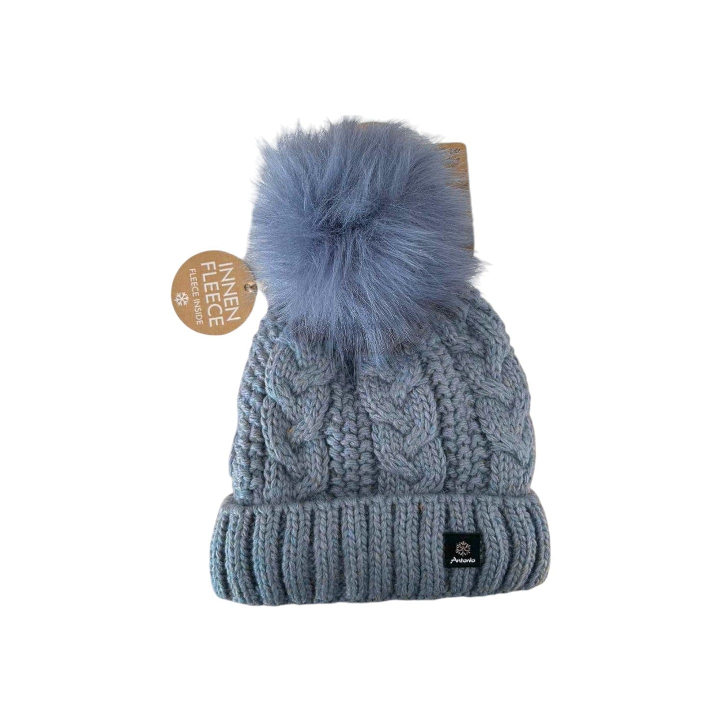 Strickmütze für Damen » gefütterte Wintermütze mit Fleece » Bommelmütze » Damenmütze mit Zopfmuster