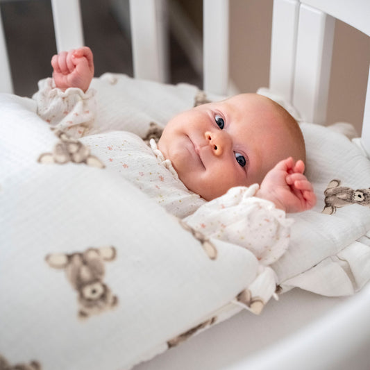 Babyschlafsack Dreamy Musselin Teddybär – süßer Ganzjahresschlafsack