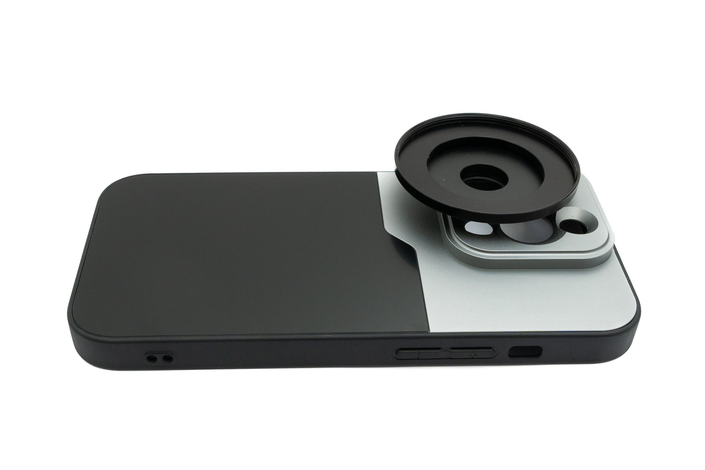 SYSTEM-S Linsuhulstur 52 mm samhæft við áhrifalinsur með skrúfu fyrir iPhone 14 Pro í svörtu og gráu