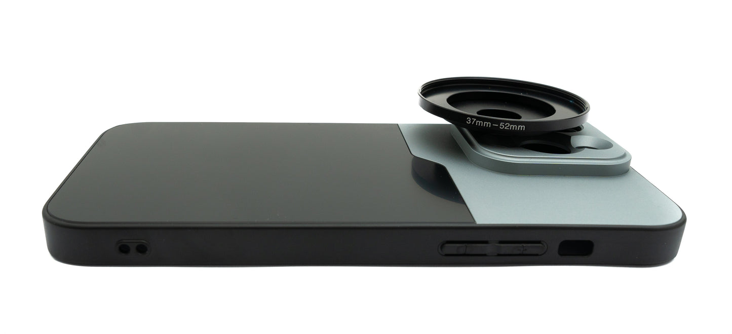 SYSTEM-S Linsuhulstur 52 mm samhæft við áhrifalinsur með skrúfu fyrir iPhone 14 Pro Max í svörtu og gráu