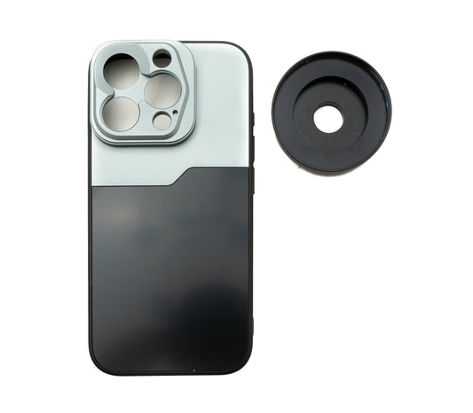 SYSTEM-S lens case 52 mm compatible with effect lens with thread for iPhone 15 Pro in black grey