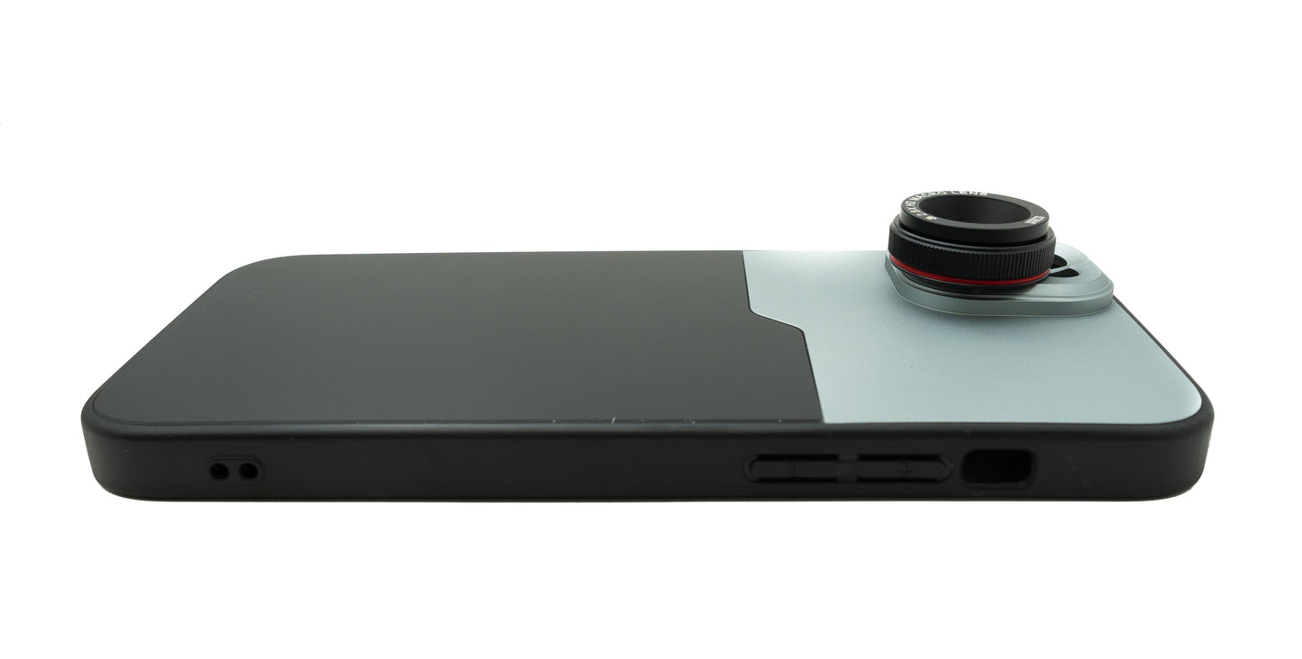 SYSTEM-S Makro Linse 2,8x 37 mm HD Filter mit Hülle für iPhone 15 Plus in Schwarz Grau
