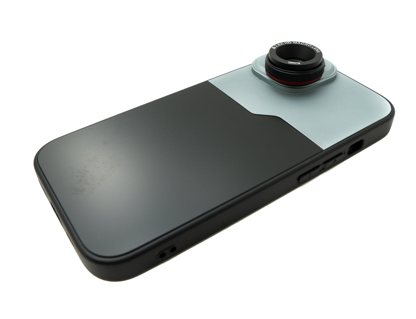 SYSTEM-S Macro Lens 2.8x 37 mm HD Filter with Case for iPhone 15 in Black Gray