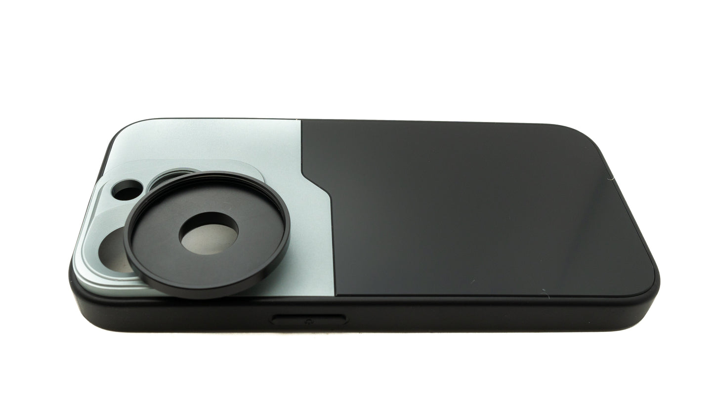 SYSTEM-S Lens Case 37 mm compatible with effect lens with thread for iPhone 15 Pro in Black Grey