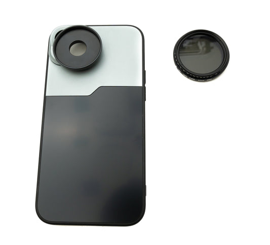 SYSTEM-S ND Vario Filter 37 mm 2 to 400 Neutral Density with Thread Case for iPhone 15 Plus