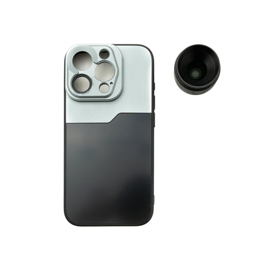 SYSTEM-S Macro Lens 1.1x to 2.8x Filter 37 mm with Case for iPhone 15 Pro in Black Gray