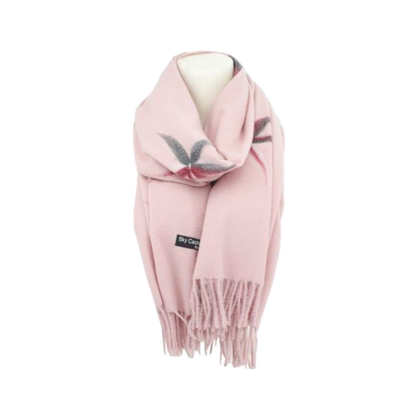 Winter Damen Schal Cashmera » Fransenschal Soft Feeling » Winterschal 180x72 cm » Damenschal mit Blume