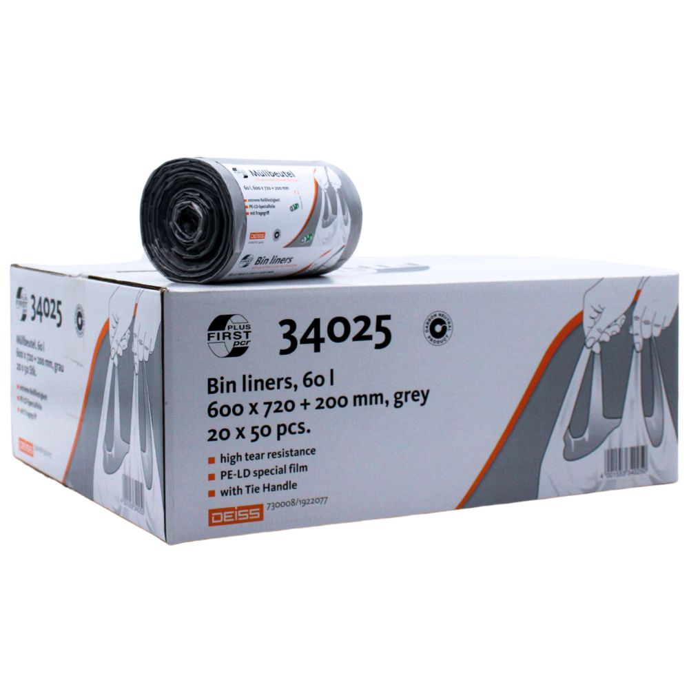 DEISS First Plus Pcr Müllbeutel 60 Liter, 34045 mit Tragegriff