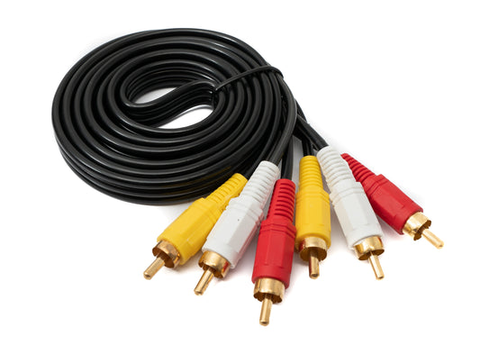 SYSTEM-S Cinch 3 RCA snúra 1,5 m karlkyns í karlkyns stereó og samsett AV svart