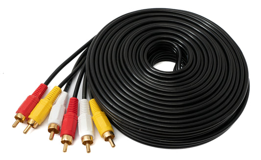 SYSTEM-S Cinch 3 RCA snúra 10 m karlkyns í karlkyns stereó og samsett AV svart