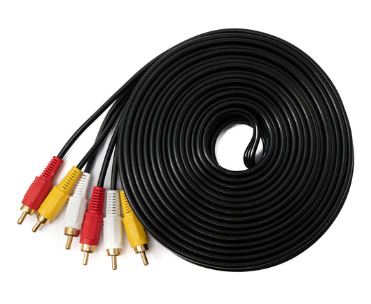 SYSTEM-S Cinch 3 RCA snúra 10 m karlkyns í karlkyns stereó og samsett AV svart