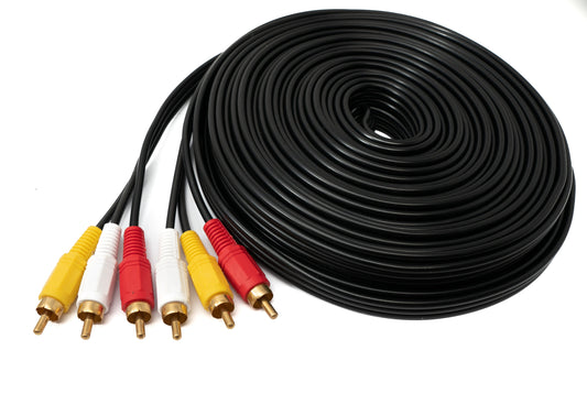 SYSTEM-S Cinch 3 RCA snúra 15 m karlkyns í karlkyns stereó og samsett AV svart