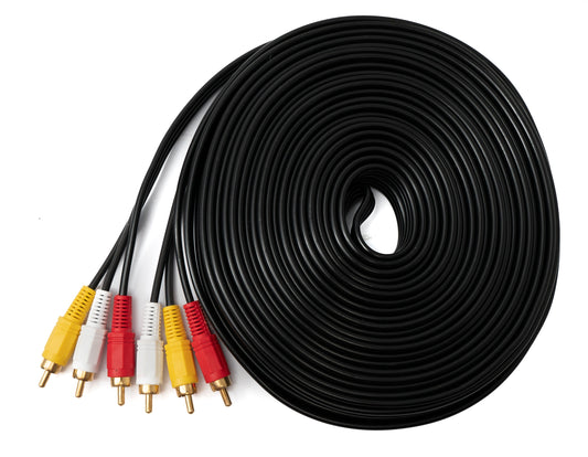 SYSTEM-S Cinch 3 RCA snúra 15 m karlkyns í karlkyns stereó og samsett AV svart