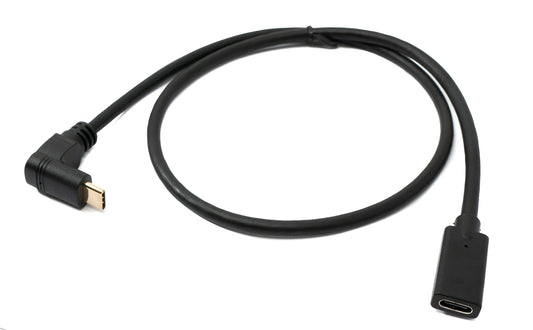 SYSTEM-S USB 3.1 Gen 2 snúra 60 cm Type C karlkyns í kvenkyns vinklaður í svörtu