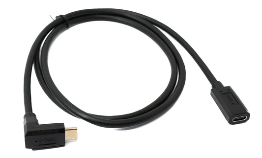 SYSTEM-S USB 3.1 Gen 2 snúra 100 cm Tegund C karlkyns í kvenkyns vinklaður í svörtu