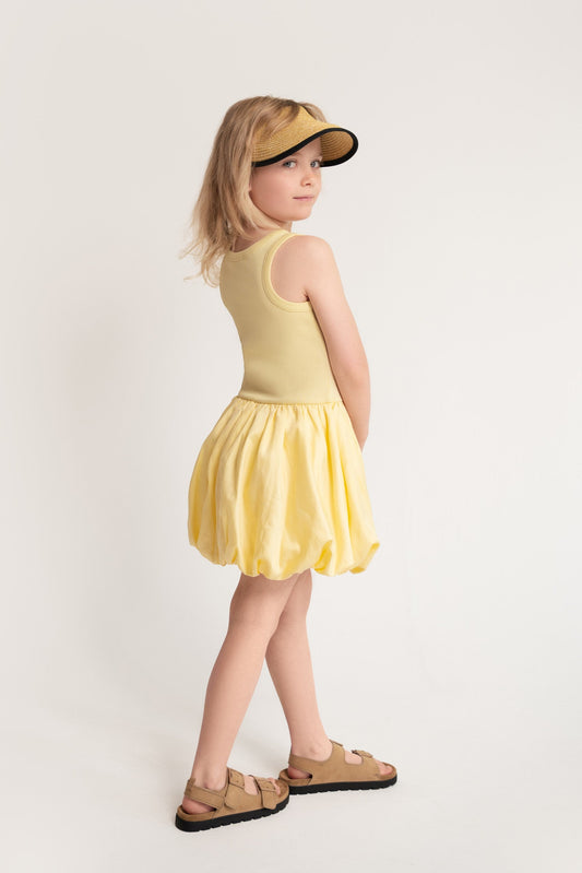 Balloon-Kleid aus Baumwolle mit Tanktop-Oberteil in Gelb