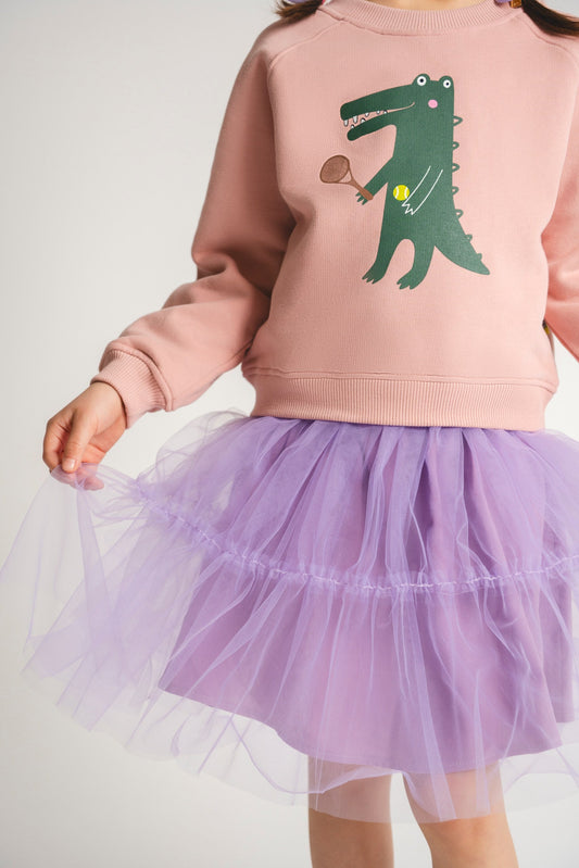 Kjóll úr bómullar-/tyll-lit í fjólubláum lit