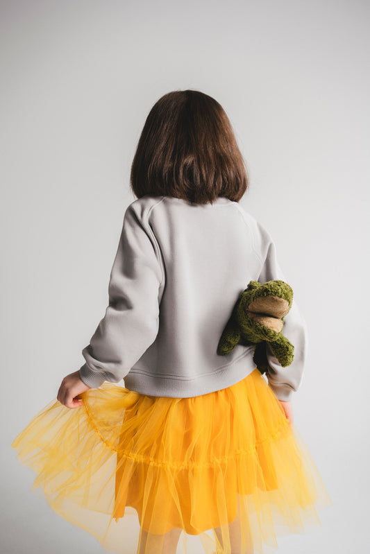 Kjóll úr bómull/tyll, krókódílsinnepsgulur