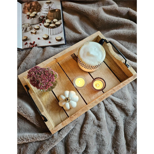 Tablett Dekotablett Holz Mango braun Deko Tischdeko Kerzentablett Holztablett Klein: 38 x 25,5 cm