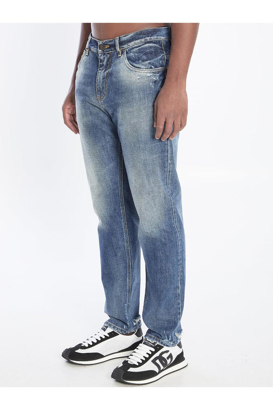 Denim pants with plaque