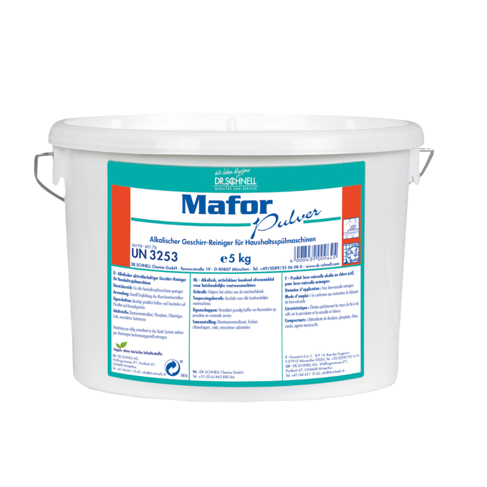 Dr. Schnell MAFOR PULVER Geschirrreiniger mit Chlor und Phosphat, für alle Wasserhärten | Eimer (5 kg)
