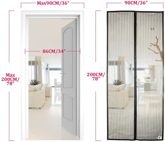 Magnetisches Fliegengitter für Tür Insektenschutznetz Polyester Schwarz