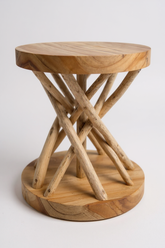 Holz Beistelltisch – Holzhocker Couchtisch – Handgefertigt – Verzweigt aus Suar- und Teakholz – 50x40x40 cm