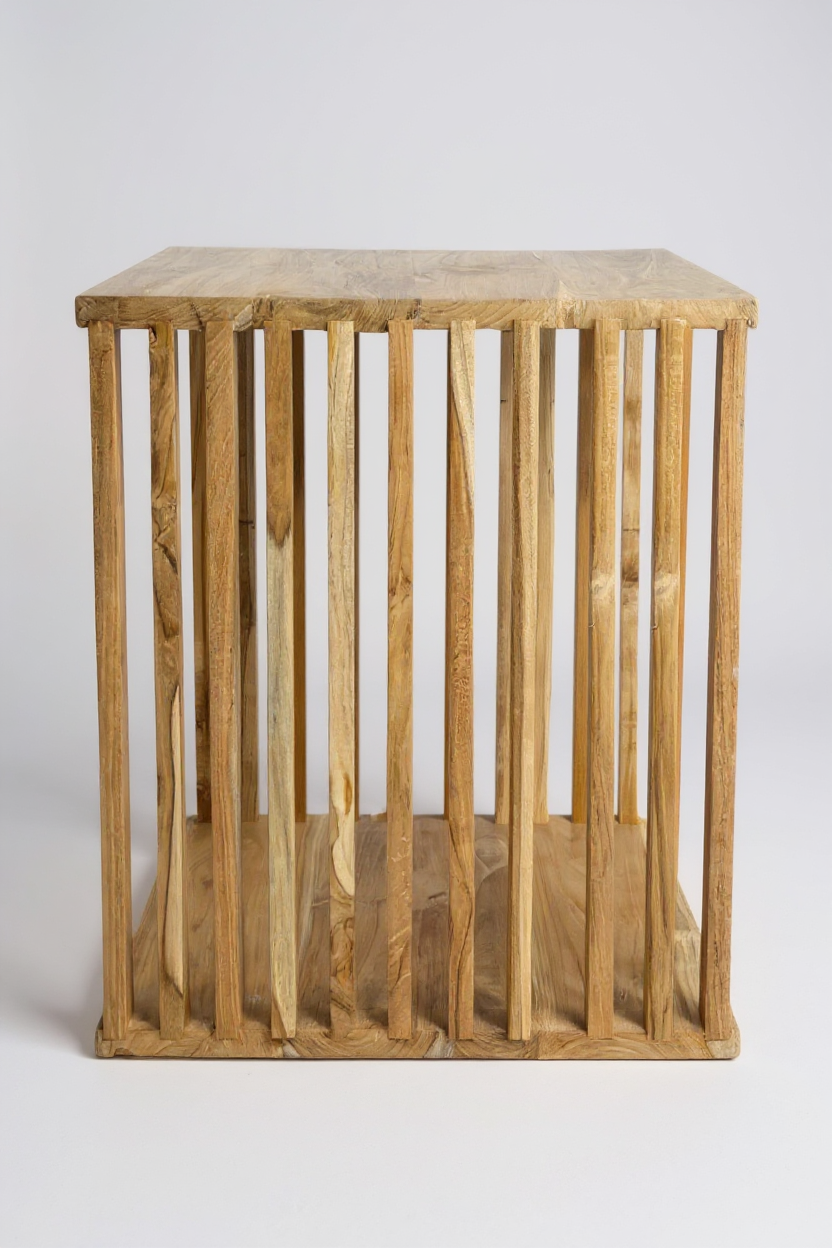 Teakholz-Beistelltisch - Holzhocker Couchtisch - Handgefertigt aus Massivholz – Holzleisten Würfel - 45x35x40 cm