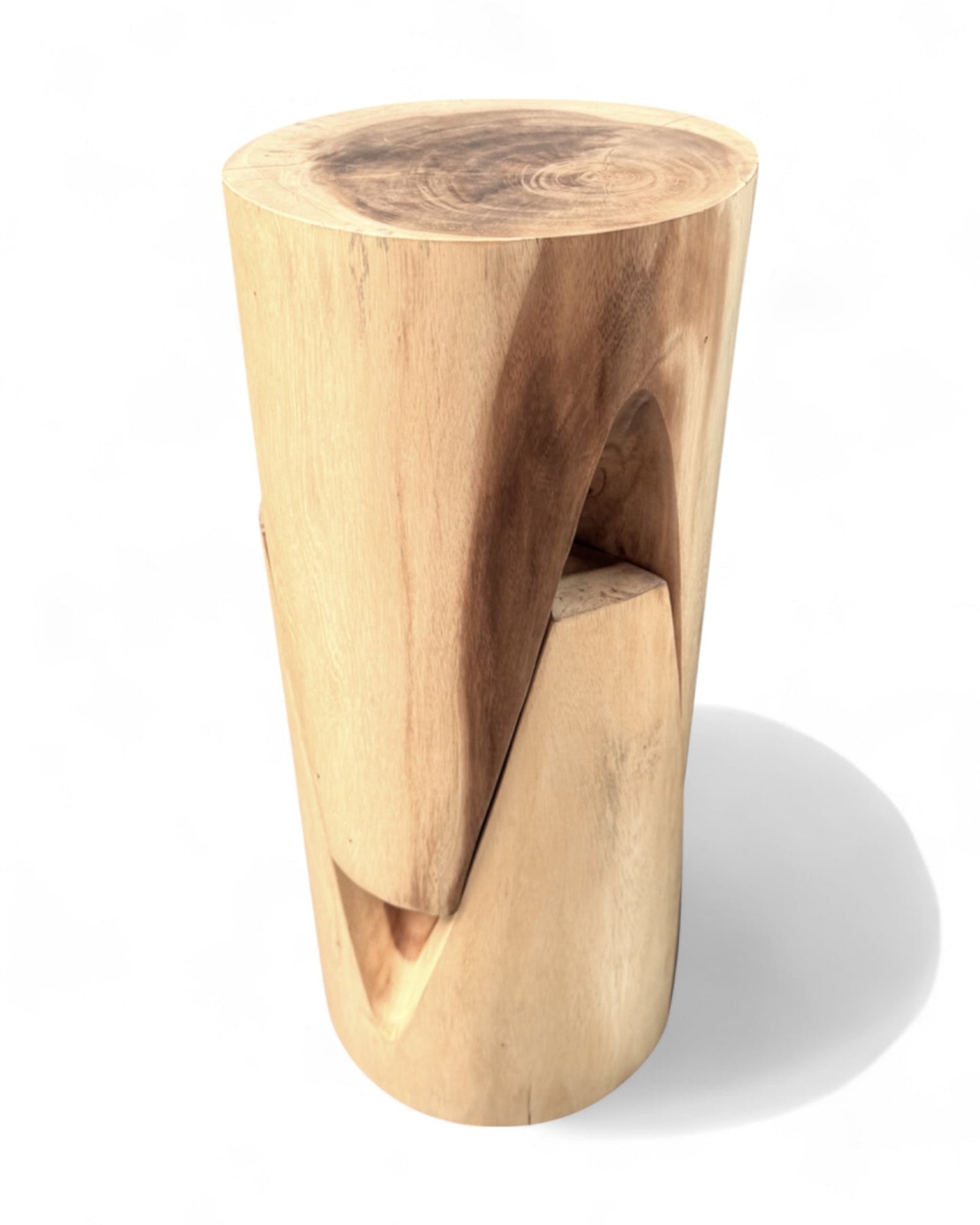 Holzhocker - Beistelltisch Blumenhocker Ablagetisch - Unikat Handgefertigt - Rund stehend aus massivem Suarholz - 45x30x30 cm