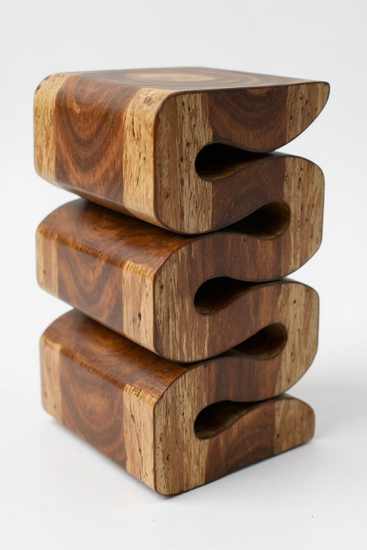 Holzhocker - Beistelltisch Blumenhocker Ablagetisch - Handgefertigt - Flambiert Schlange aus massivem Suarholz- 50x30x30 cm