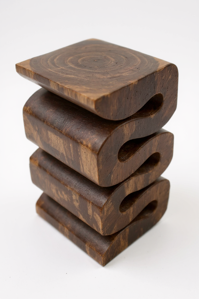 Holzhocker - Beistelltisch Blumenhocker Ablagetisch - Handgefertigt - Flambiert Schlange aus massivem Suarholz- 50x30x30 cm