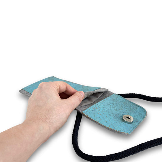 Shoulder bag for iPhone 11 | made of felt and organic cotton | light gray - azure | KEDJA deluxe model