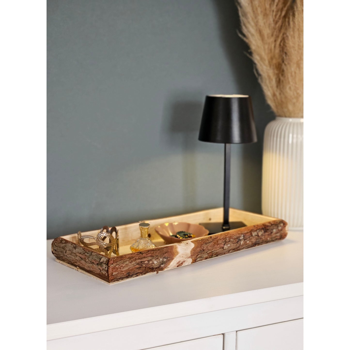 Tablett Holz Natur Baumrinde Dekobrett Holztablett Schale Servierbrett Länglich