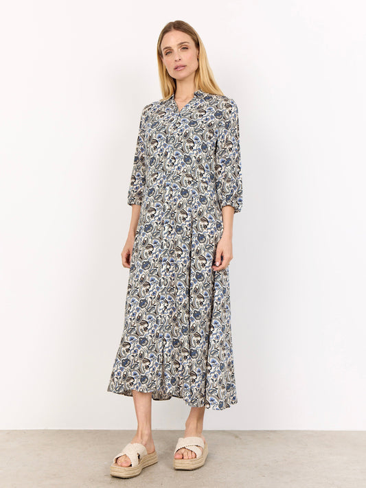 Kleid SC-Samea 3 azurblau/khaki gemustert