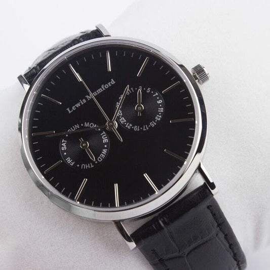 Uhr silber/schwarzes Lederband, 2 Größen