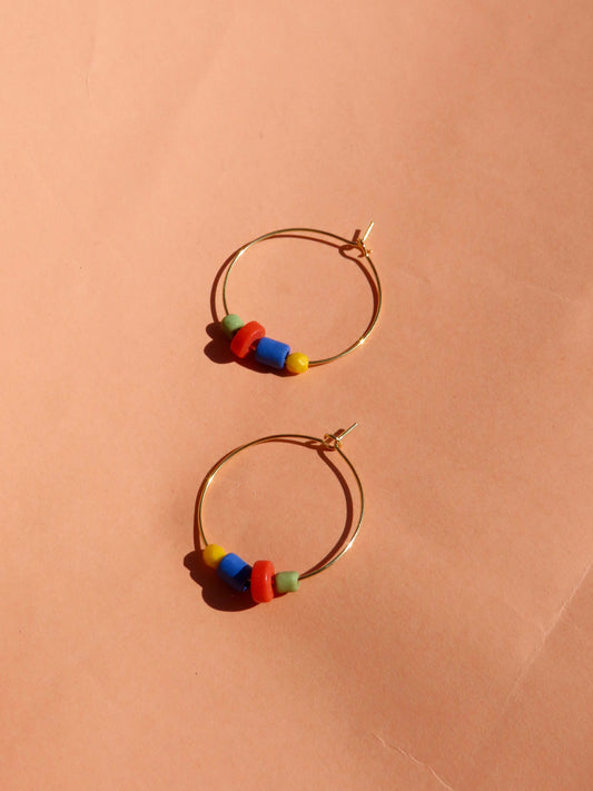 Funky Hoops aus Edelstahl mit bunten Perlen Mix 3