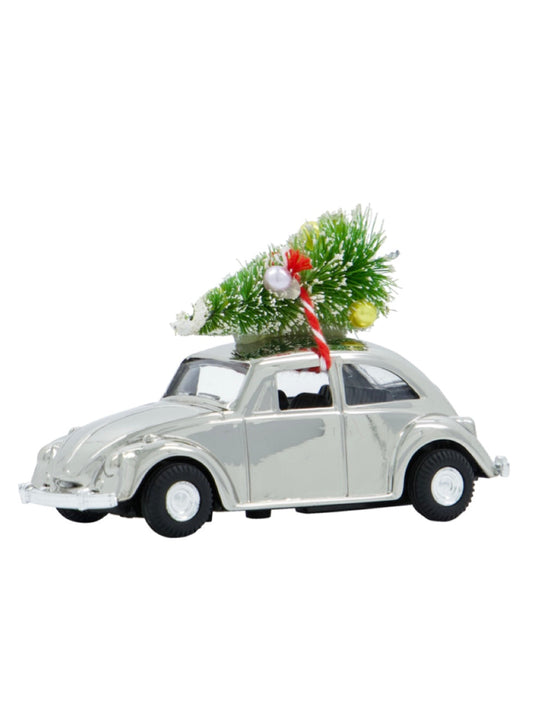 Decorative car Xmas car silver 8.5cm